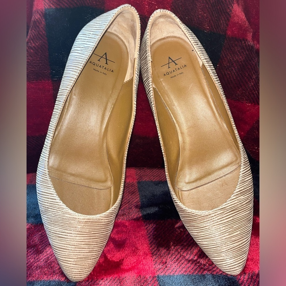 Aquatalia Women Pasha Pointy Toe Pump US 7 Brown Striped Leather Made In Italy